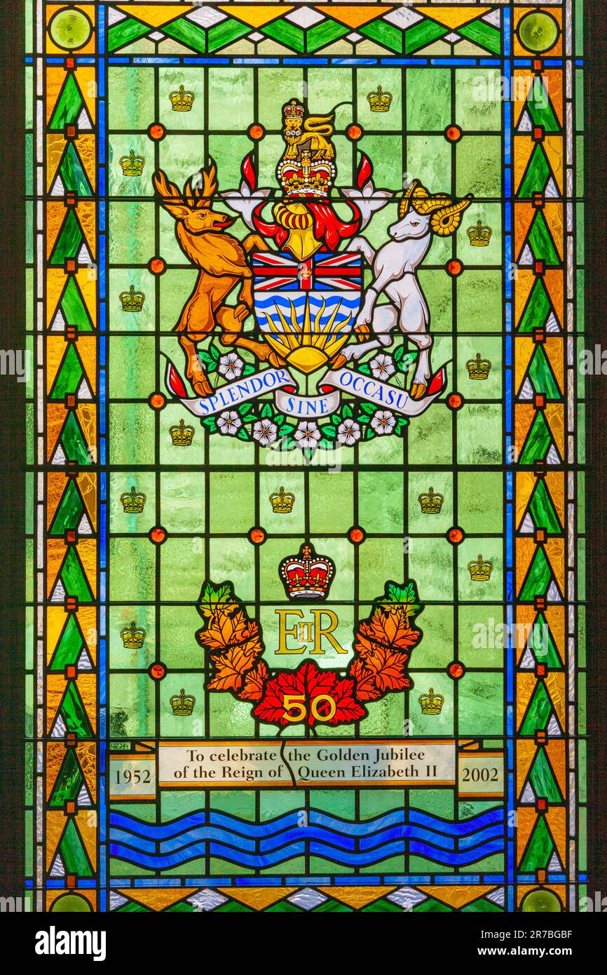Stained glass window celebrating the Golden Jubilee of Queen Elizabeth