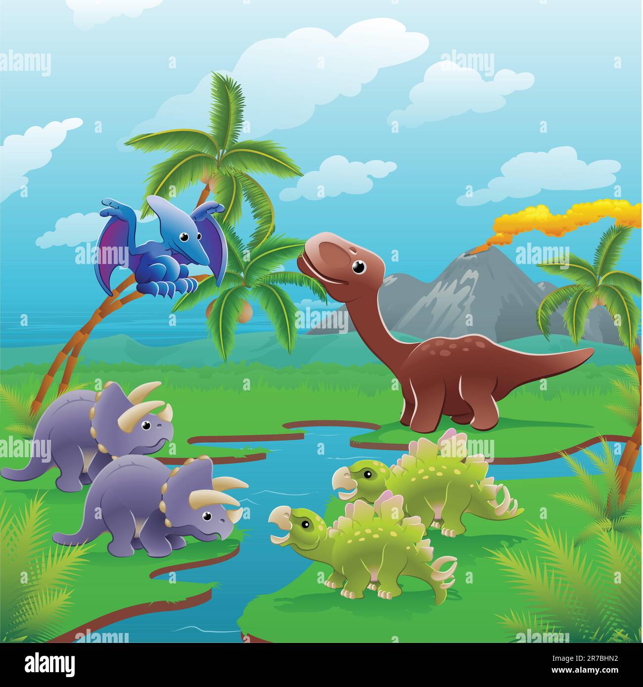 Nature Landscape with Prehistoric Dinosaurs Stock Vector - Illustration of  pterodactyloidea, current: 134138579