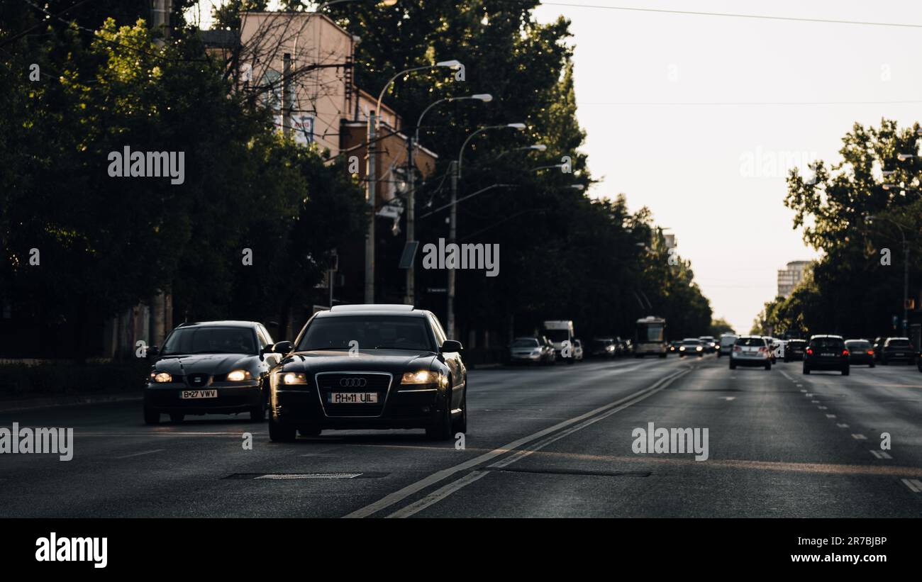 Bumper to Bumper Urban traffic congestion during peak hour in