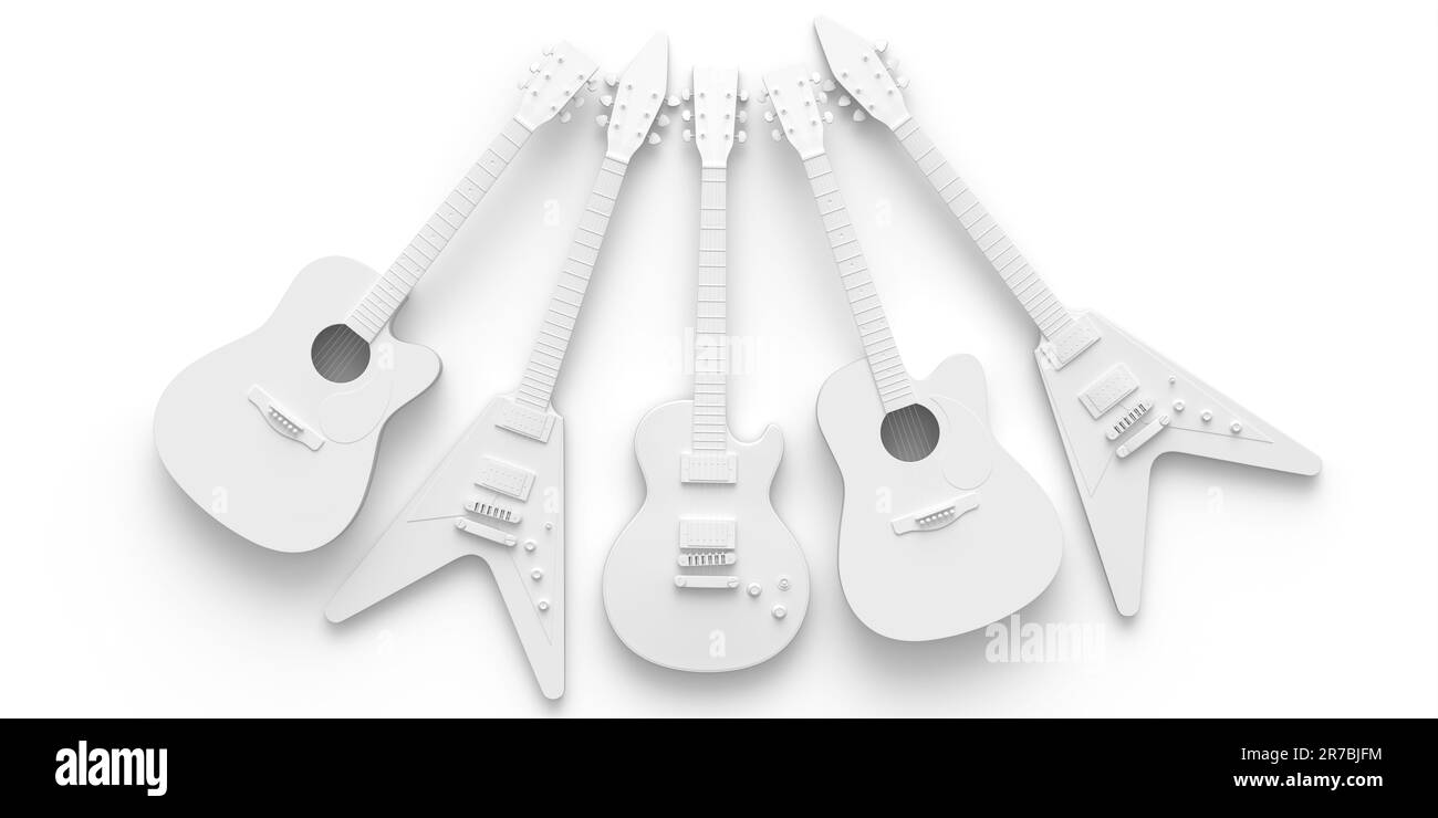 Set of electric acoustic guitar isolated on monochrome background. 3d