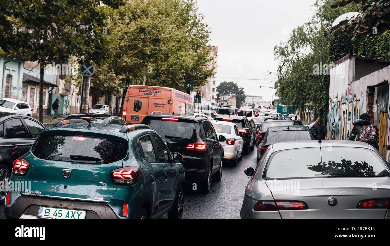 Bumper to Bumper Urban traffic congestion during peak hour in