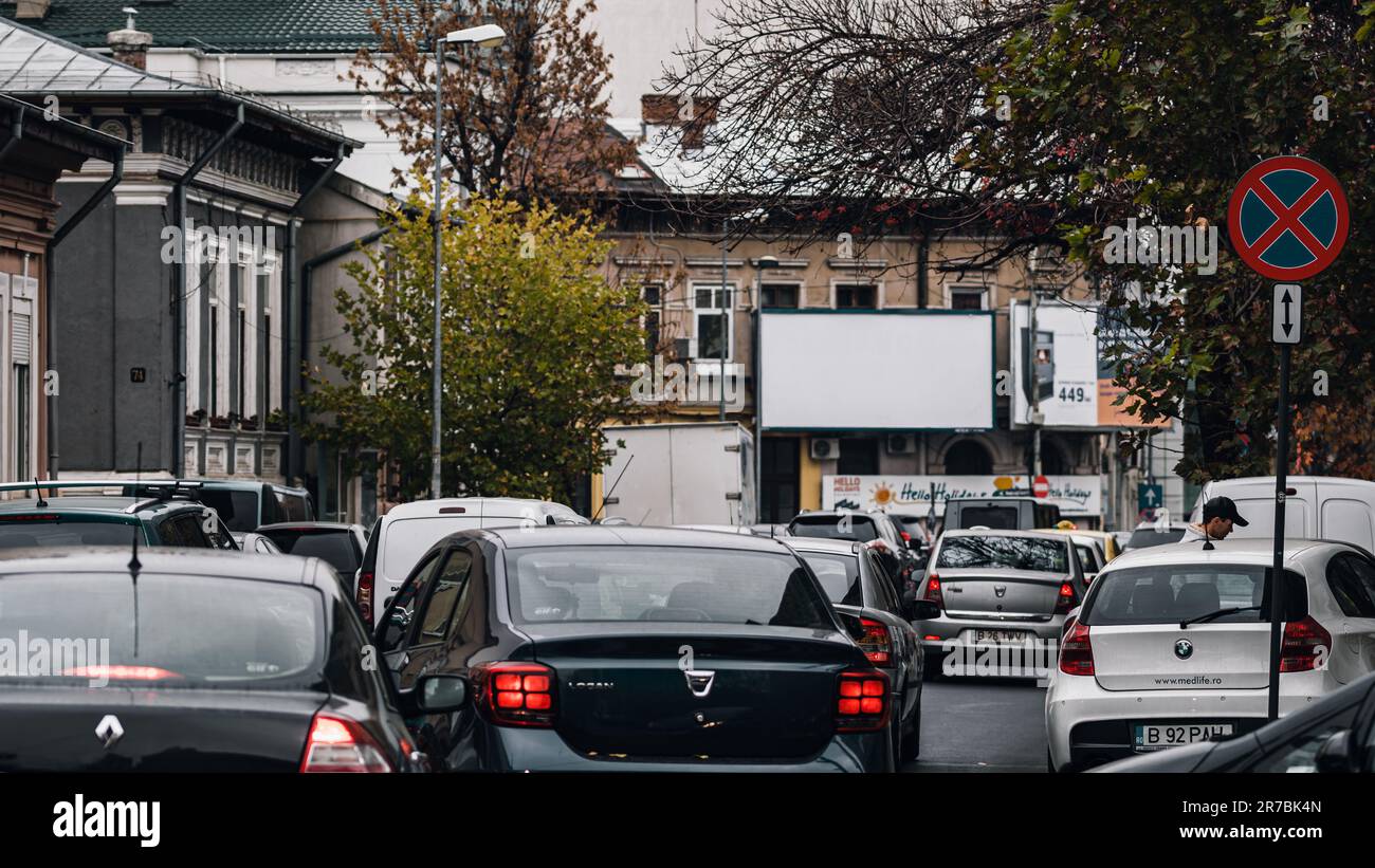 Bumper to Bumper Urban traffic congestion during peak hour in