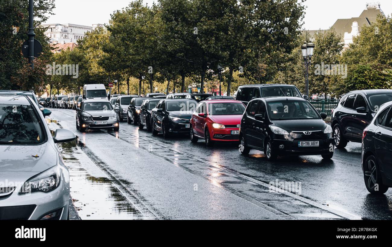 Bumper to Bumper Urban traffic congestion during peak hour in