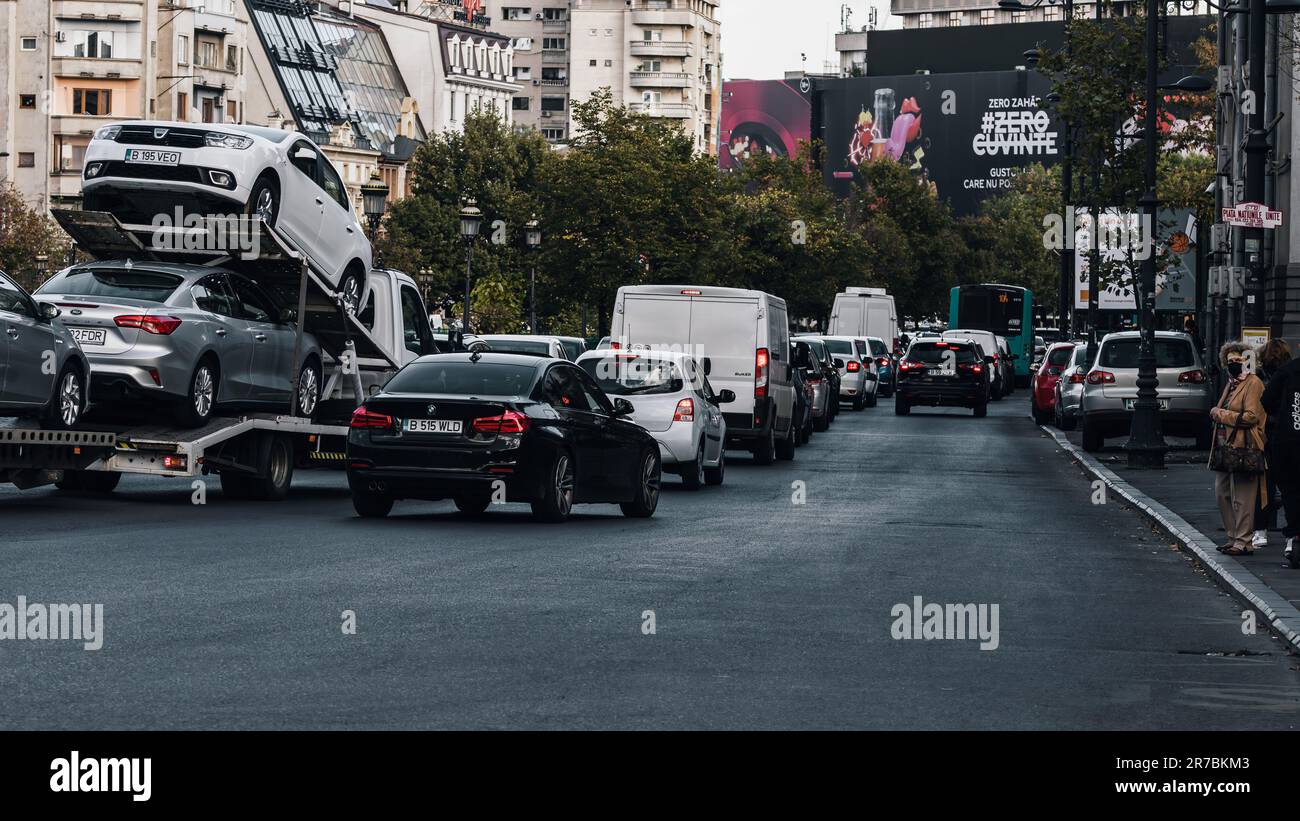 Bumper to Bumper Urban traffic congestion during peak hour in