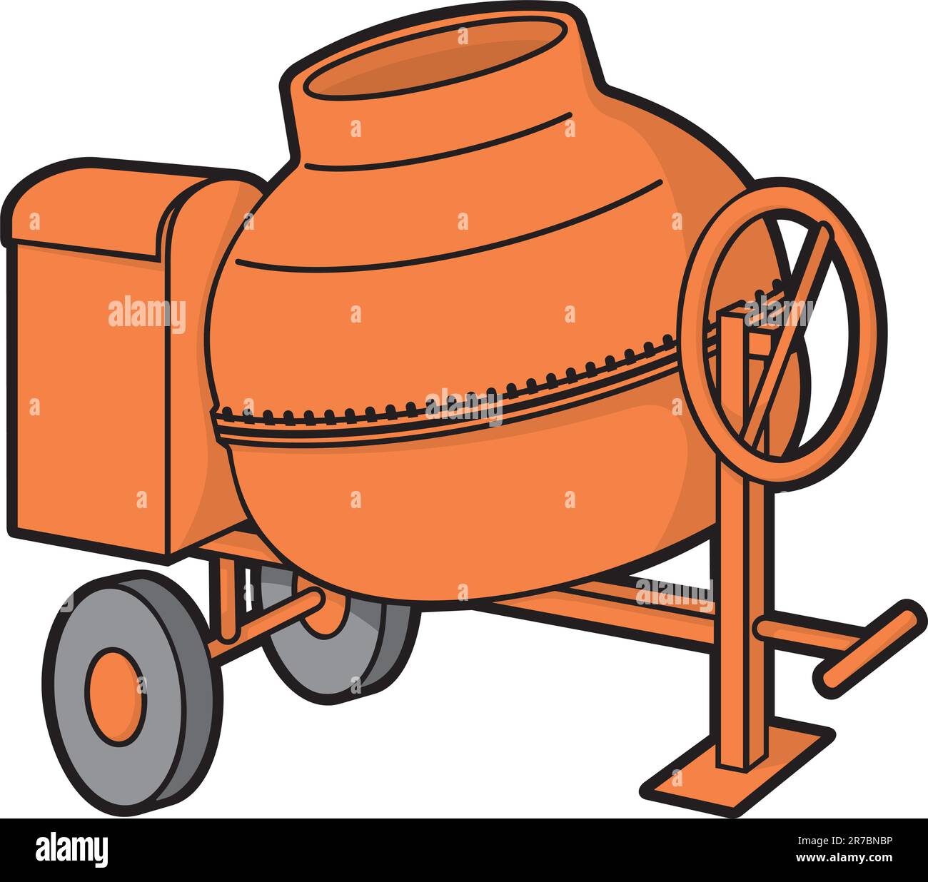 Orange mini concrete mixer with wheels illustration isolated on white background. Stock Vector
