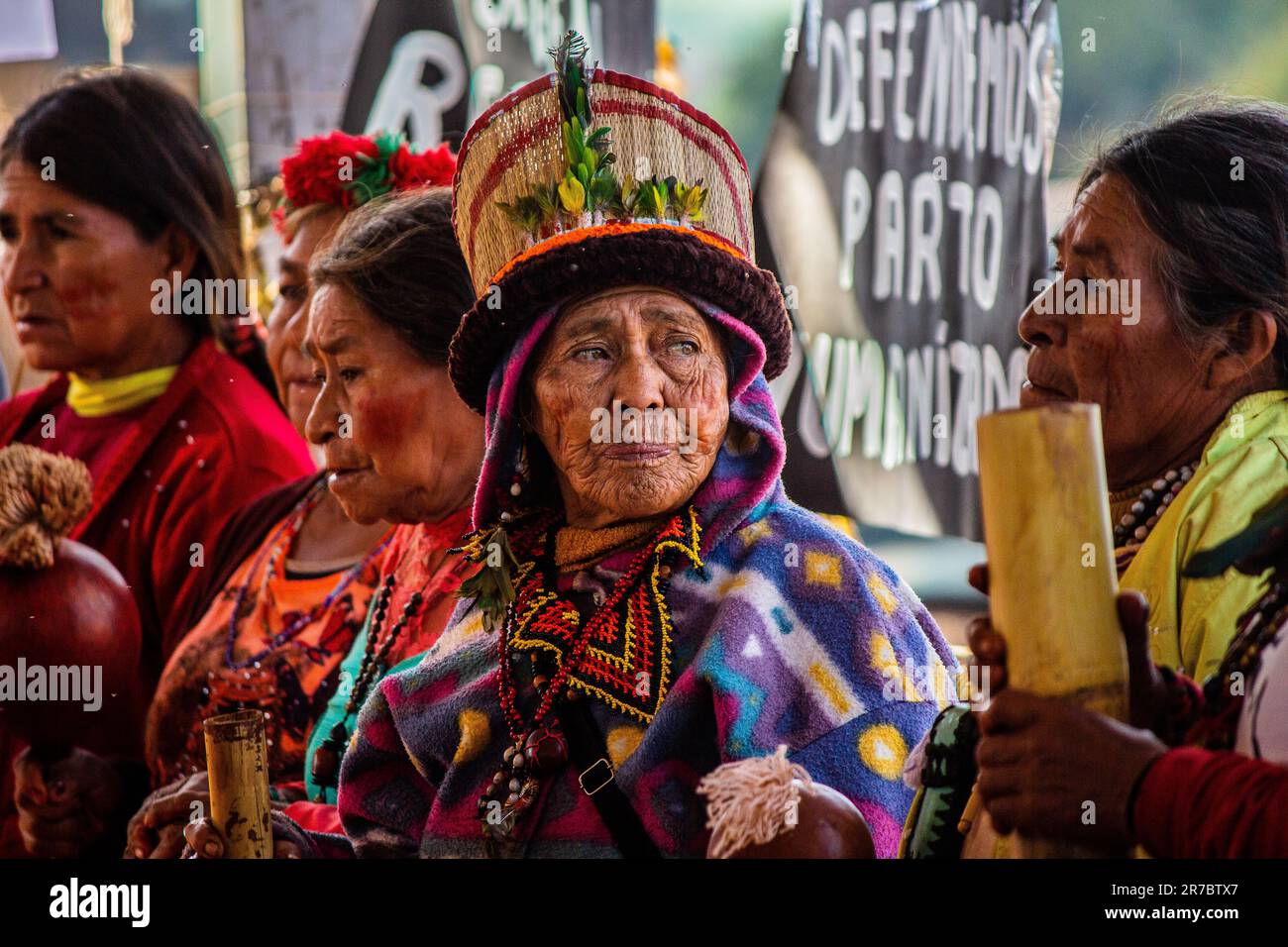 Portrait of an Ancient Guarani Kaiowá Woman Stock Photo