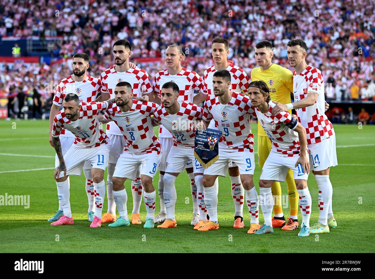 Rotterdam, Netherlands. 14th June, 2023. Players of Croatia pose for a team photo prior to the UEFA Nations League 2022/23 semifinal match between Netherlands and Croatia at De Kuip on June 14, 2023 in Rotterdam, Netherlands. Photo: Marko Lukunic/PIXSELL Credit: Pixsell/Alamy Live News Stock Photo