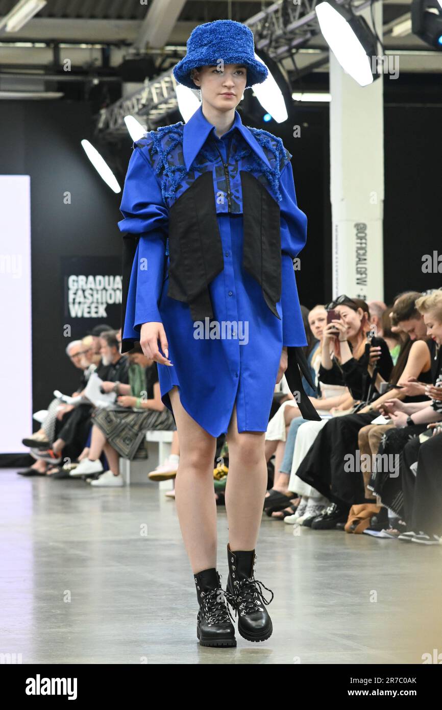 London, UK. June 14 2023. Graduate students present their design of the Brimingham city University and Glasgow school of Art at the Graduate Fashion Week 2023 Day 3 at at Old Truman Brewery, London, United Kingdom. Credit: See Li/Picture Capital/Alamy Live News Stock Photo