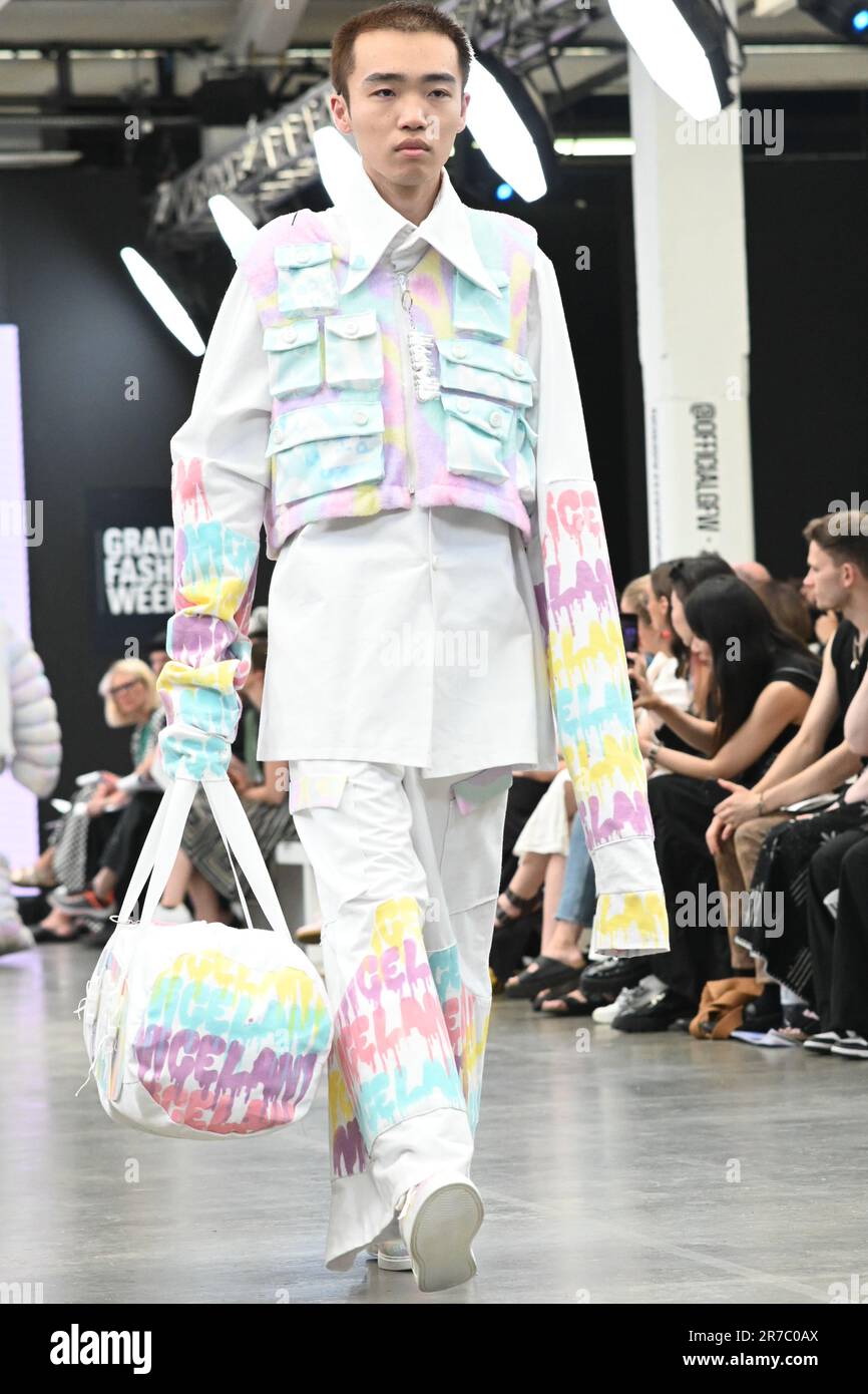 London, UK. June 14 2023. Graduate students present their design of the Brimingham city University and Glasgow school of Art at the Graduate Fashion Week 2023 Day 3 at at Old Truman Brewery, London, United Kingdom. Credit: See Li/Picture Capital/Alamy Live News Stock Photo