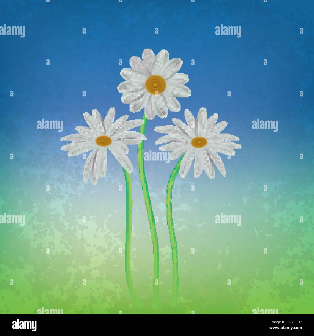 abstract floral background with chamomiles on blue Stock Vector