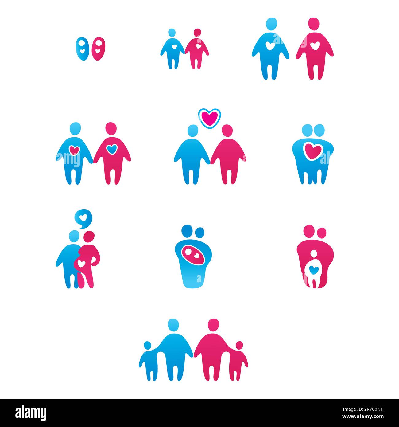 Collection of abstract icons - the boy-girl, man-woman, the development of relationships, family. Stock Vector