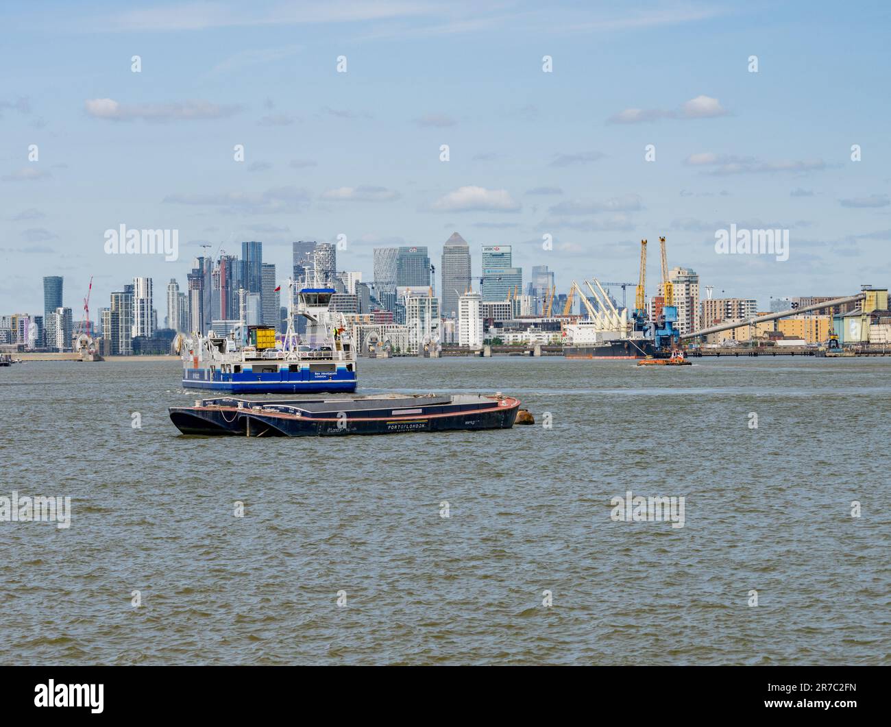 Woolwich, London 15 May 2023 Car Ferry approaches Woolwich Ferry