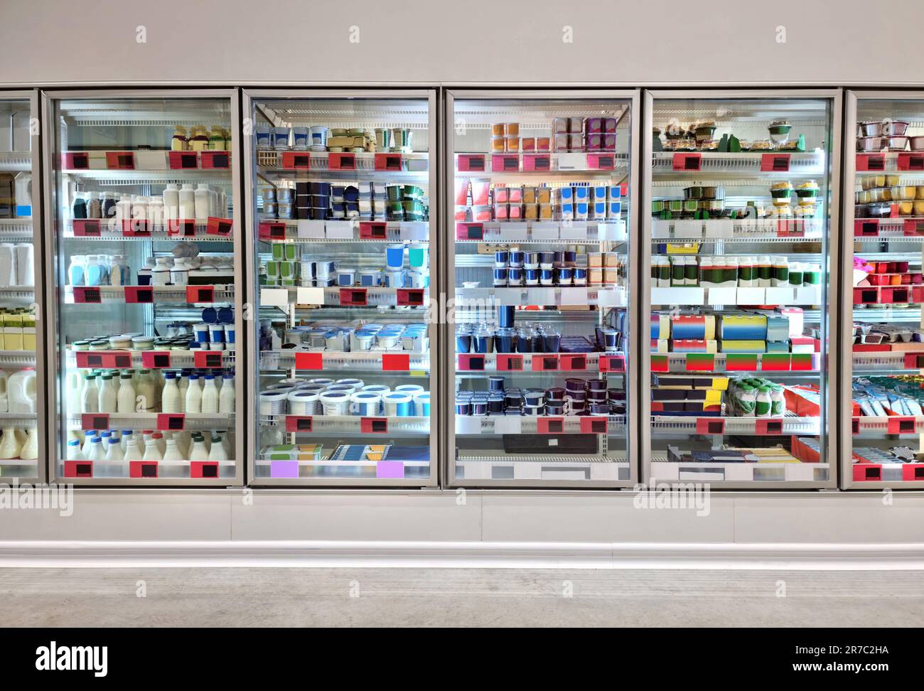 dairy products, food in refrigerator of supermarket. commercial image