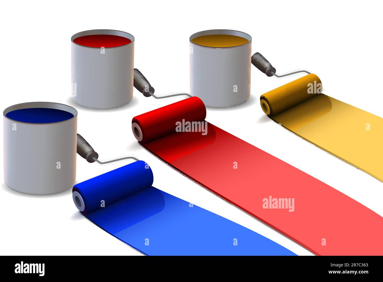illustration of colorful paint rollers on white background Stock Vector
