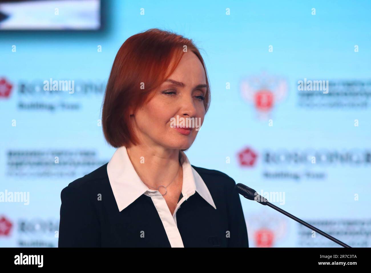 Saint Petersburg, Russia. 14th June, 2023. Evelina Zakamskaya, Chief Editor, Doctor TV Channel, attends a session on Drug Provision for Cancer Patients in the framework of the St. Petersburg International Economic Forum 2023 (SPIEF 2023). Credit: SOPA Images Limited/Alamy Live News Stock Photo