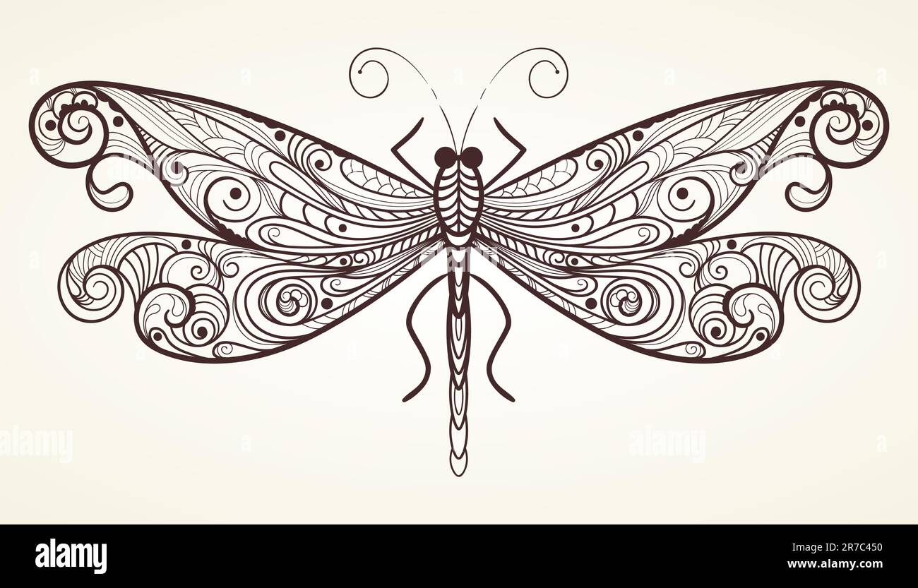 vector monochrome dragonfly with unique pattern Stock Vector