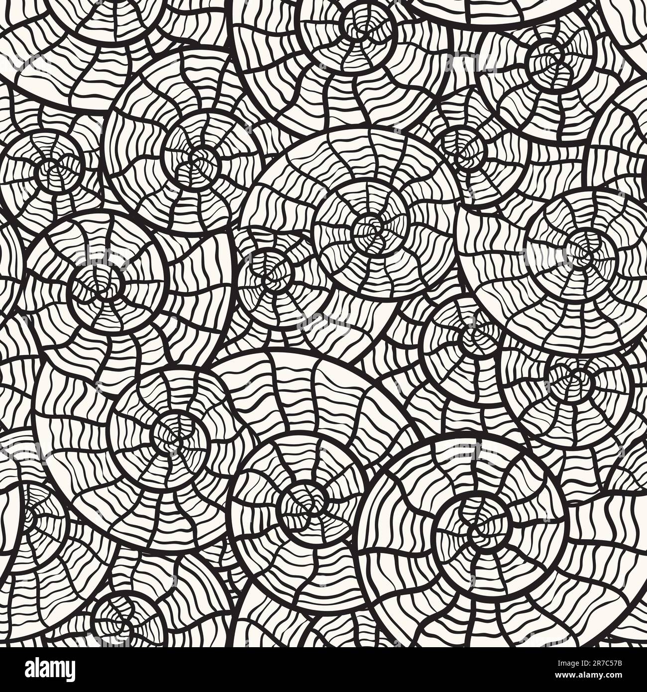 vector seamless monochrome pattern with sea shells, clipping mask Stock Vector