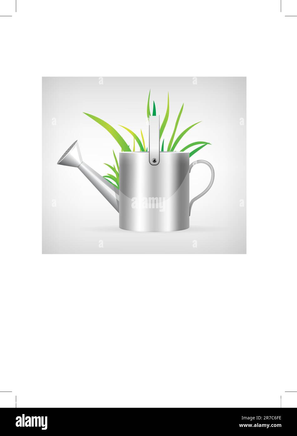 watering can and grass illustration isolated on white background Stock Vector