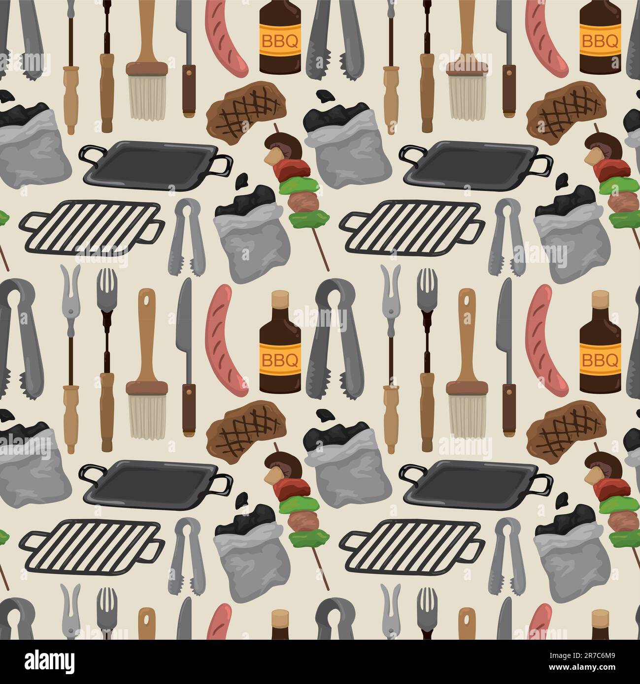 cartoon barbeque party tool seamless pattern Stock Vector