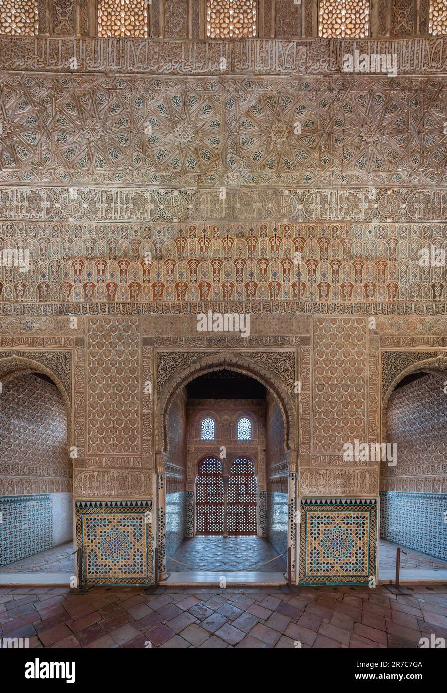 Hall of the Ambassadors at Nasrid Palaces of Alhambra - Granada, Andalusia, Spain Stock Photo