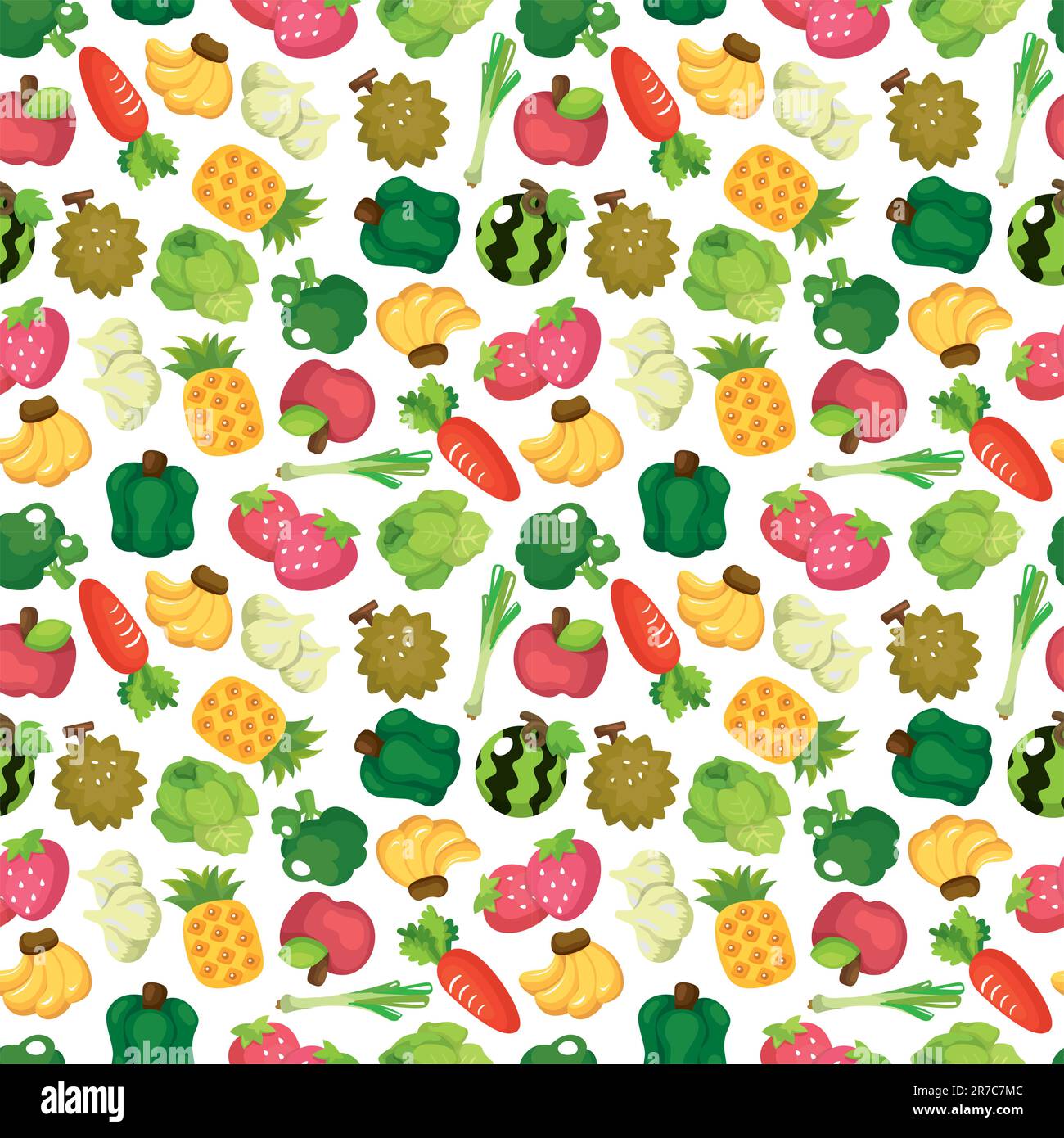 cartoon Fruits and Vegetables seamless pattern Stock Vector Image & Art ...