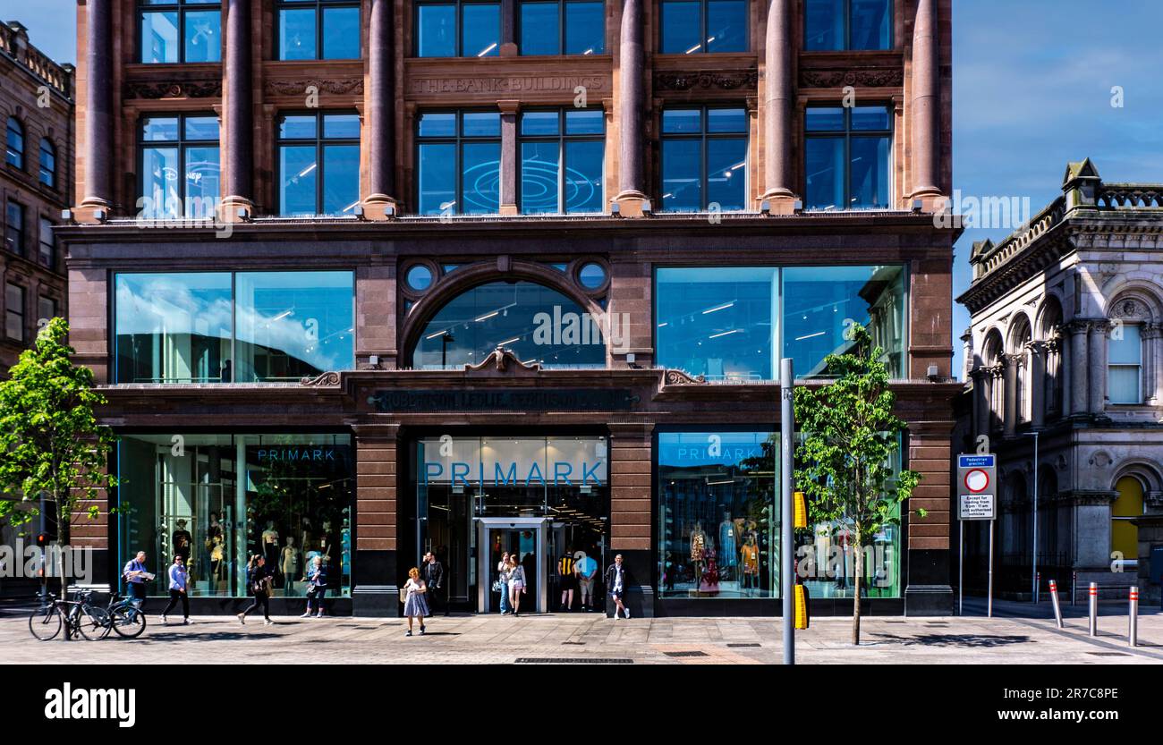The Primark Store in Bank Buildings, Belfast Northern Ireland. Primark is an international fast fashion retailer. Stock Photo