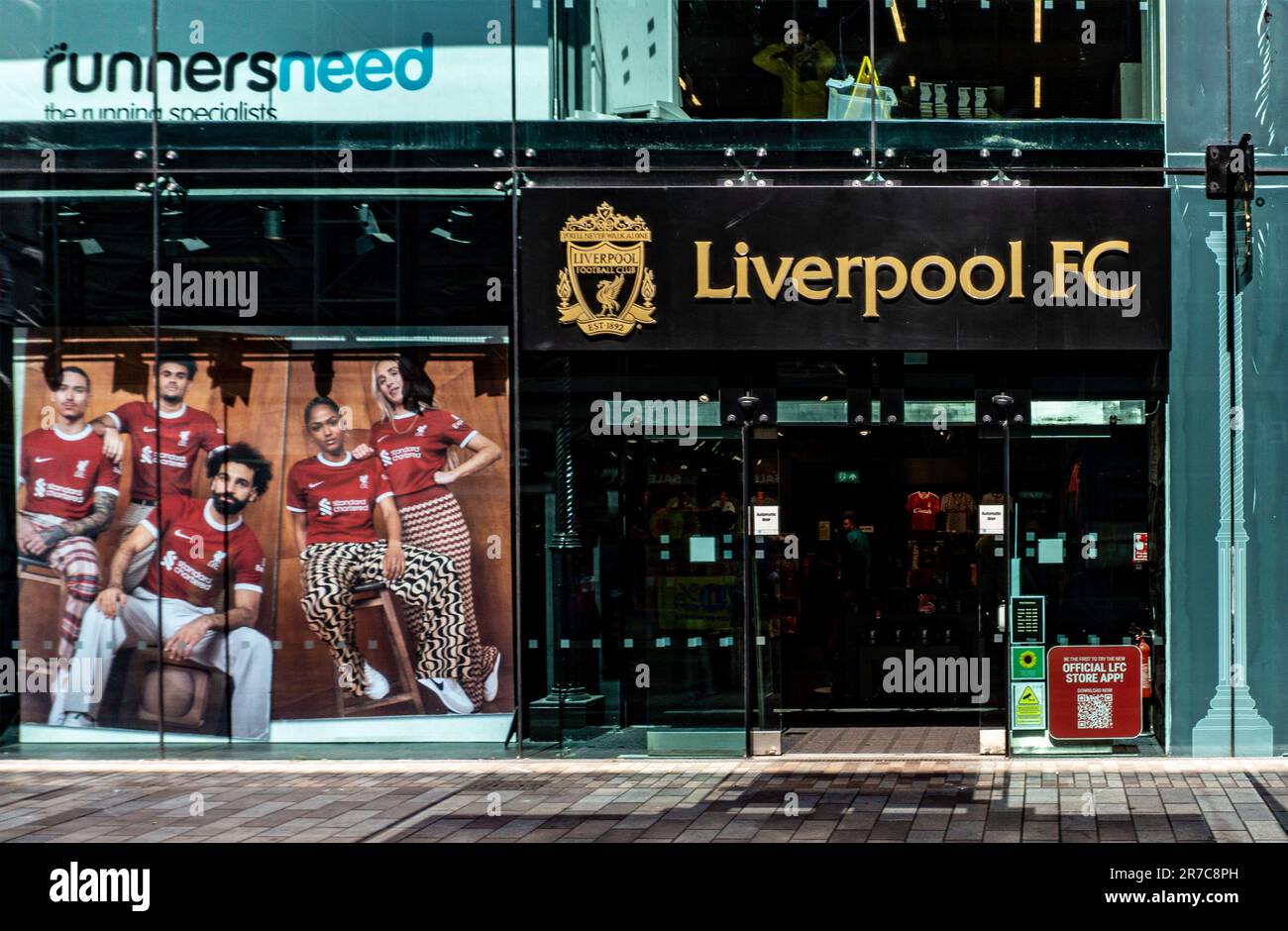 A Liverpool Football Club shop in Castle Lane, Belfast Northern Ireland. Selling sports memorabilia and sporting goods connected with Liverpool FC. Stock Photo