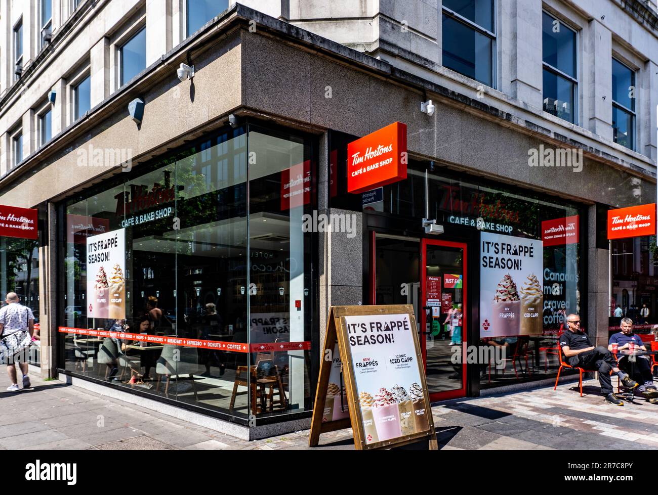 Tim Hortons Cafe and Bake Shop, Fountain Street, Belfast, Northern Ireland. Canadian chain for coffee, plus light fare, pastries & breakfast sandwiche Stock Photo