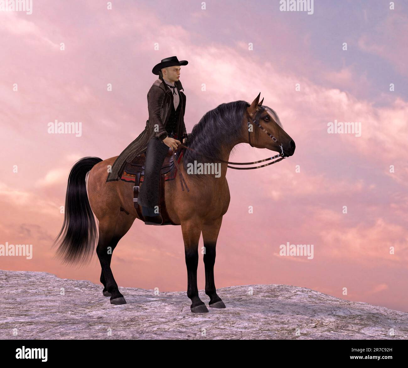 Cowboy Klaus - A Quarter horse and its cowboy rider stand on a cliff