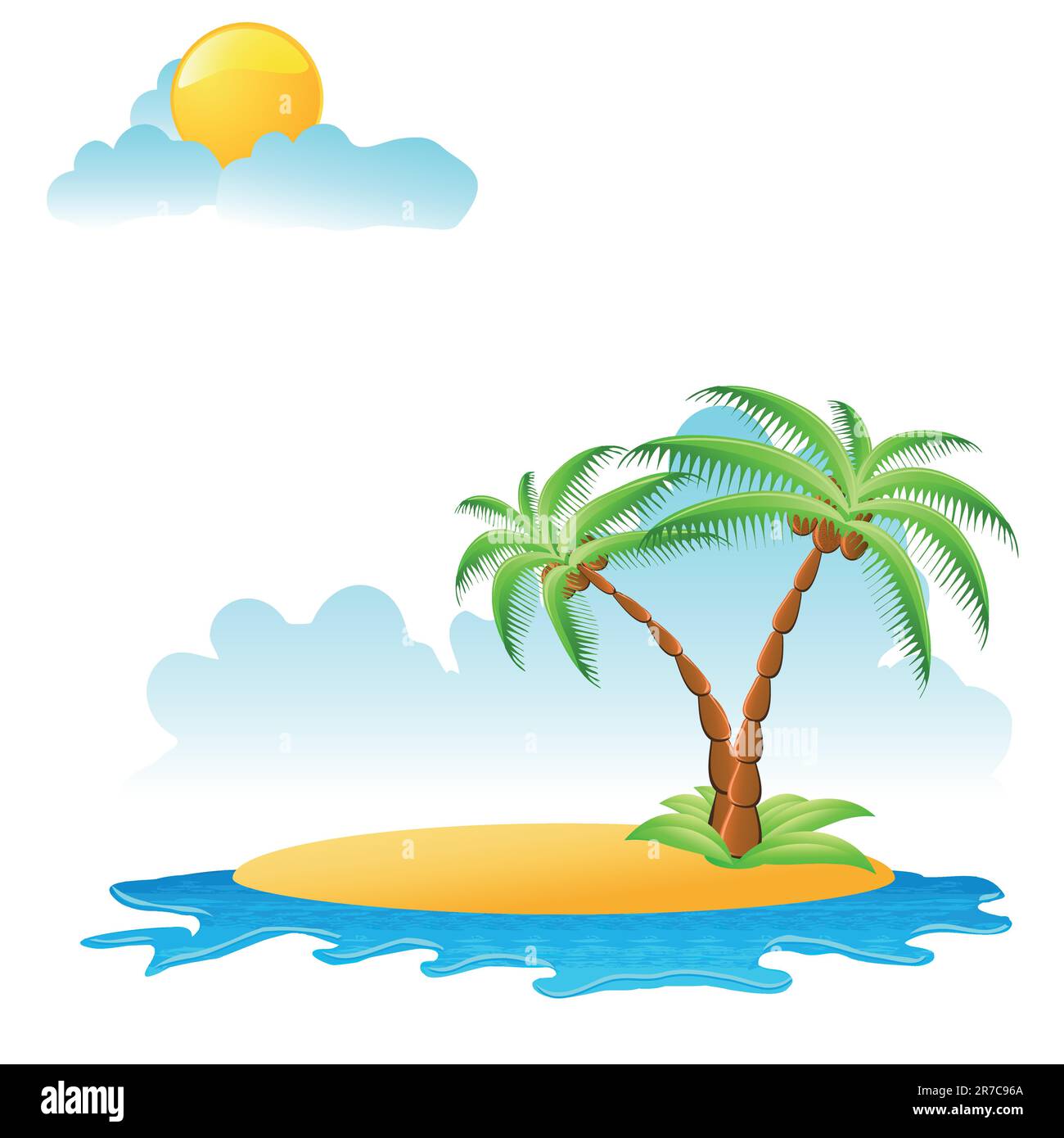 tropical palm on island with sea waves - vector illustration Stock ...