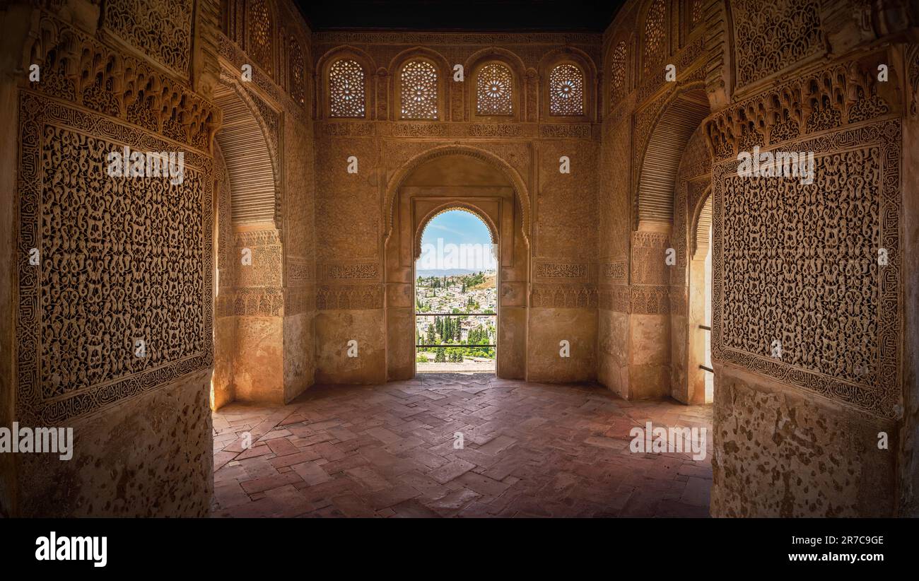 Royal Chamber (Salon Regio) and Ismail Tower Lookout at Generalife Palace of Alhambra Granada