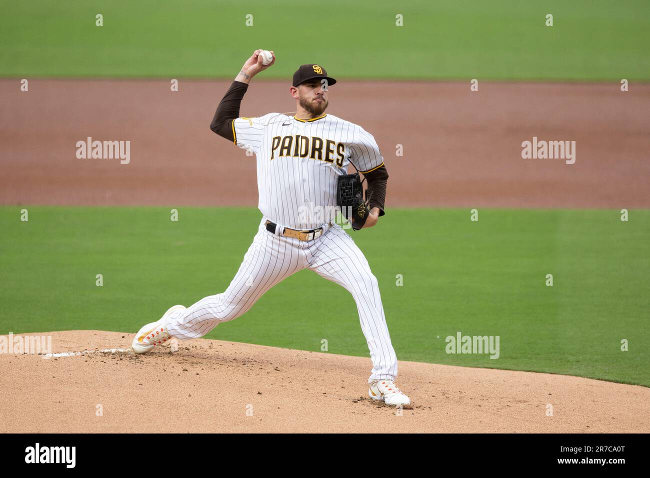 San Diego Padres' Joe Musgrove winds up against a Cleveland Guardians