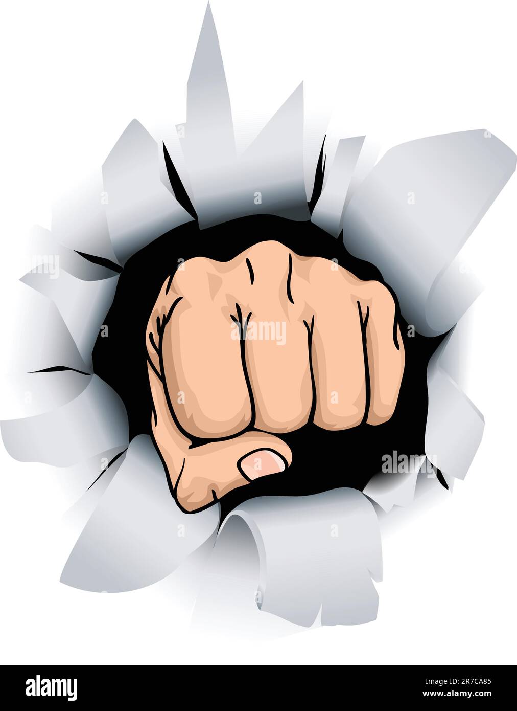 An illustration of a fist breaking through a wall, conceptual piece Stock Vector