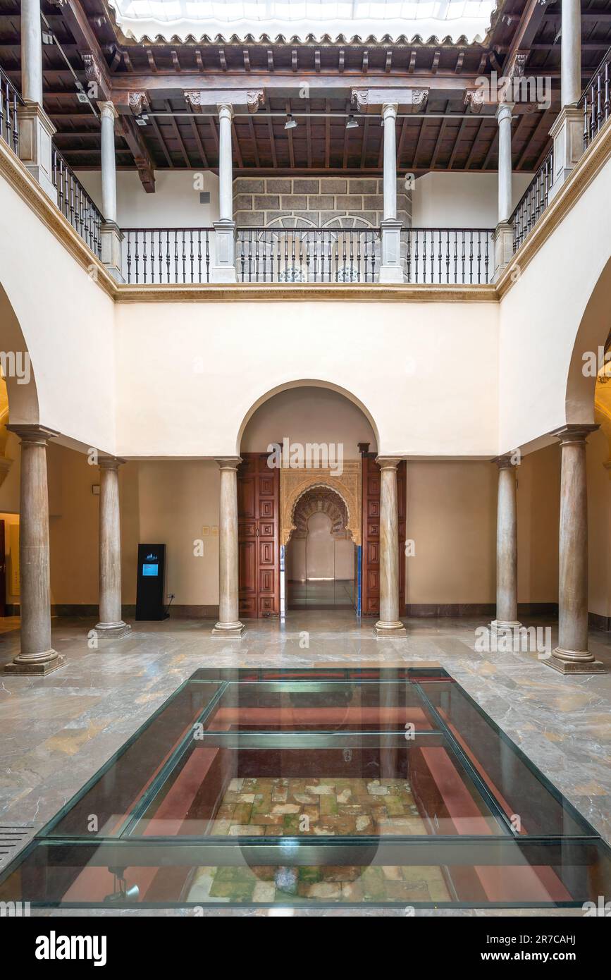 Interior Courtyard of Madrasa Palace (Palacio de la Madraza) with Prayer room - Granada, Andalusia, Spain Stock Photo