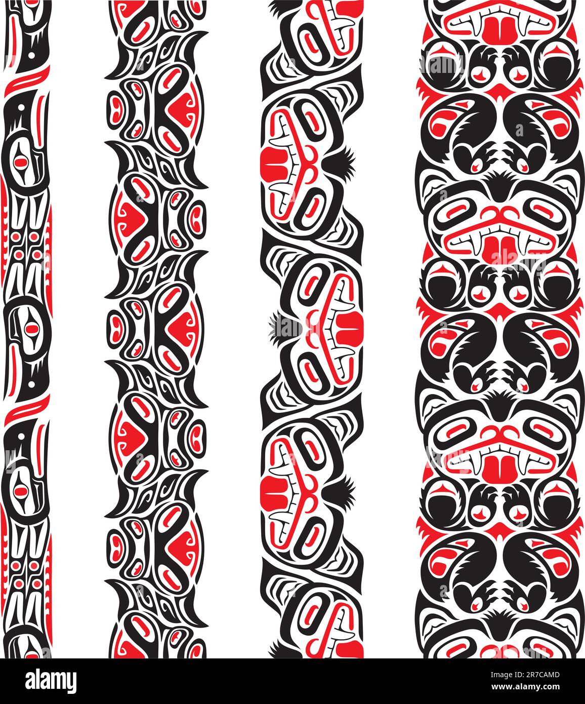 Haida style seamless pattern created with animal images. Stock Vector