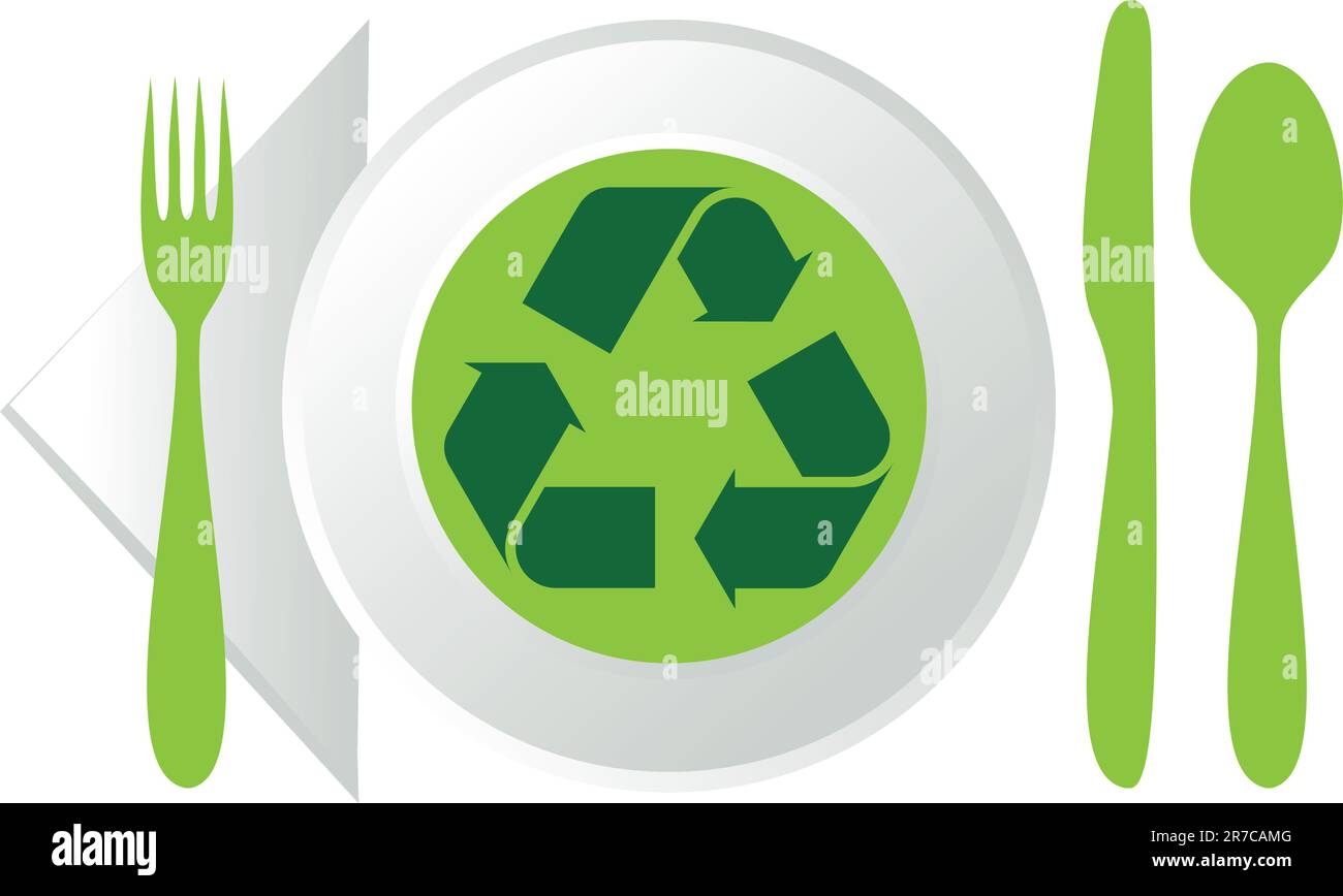 plate with green recycling sign, vector illustration Stock Vector Image