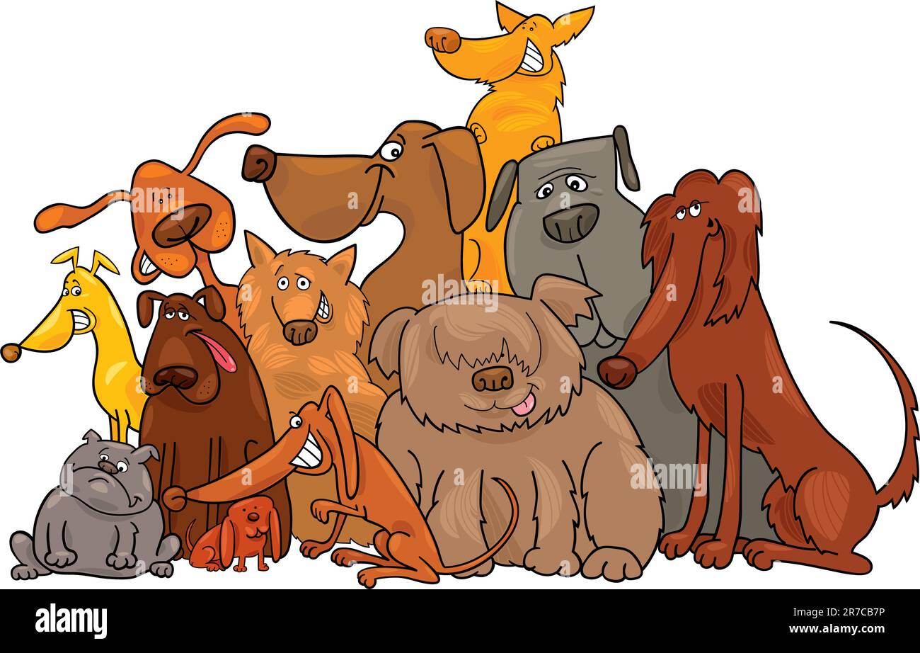 Cartoon illustration of funny dogs group Stock Vector
