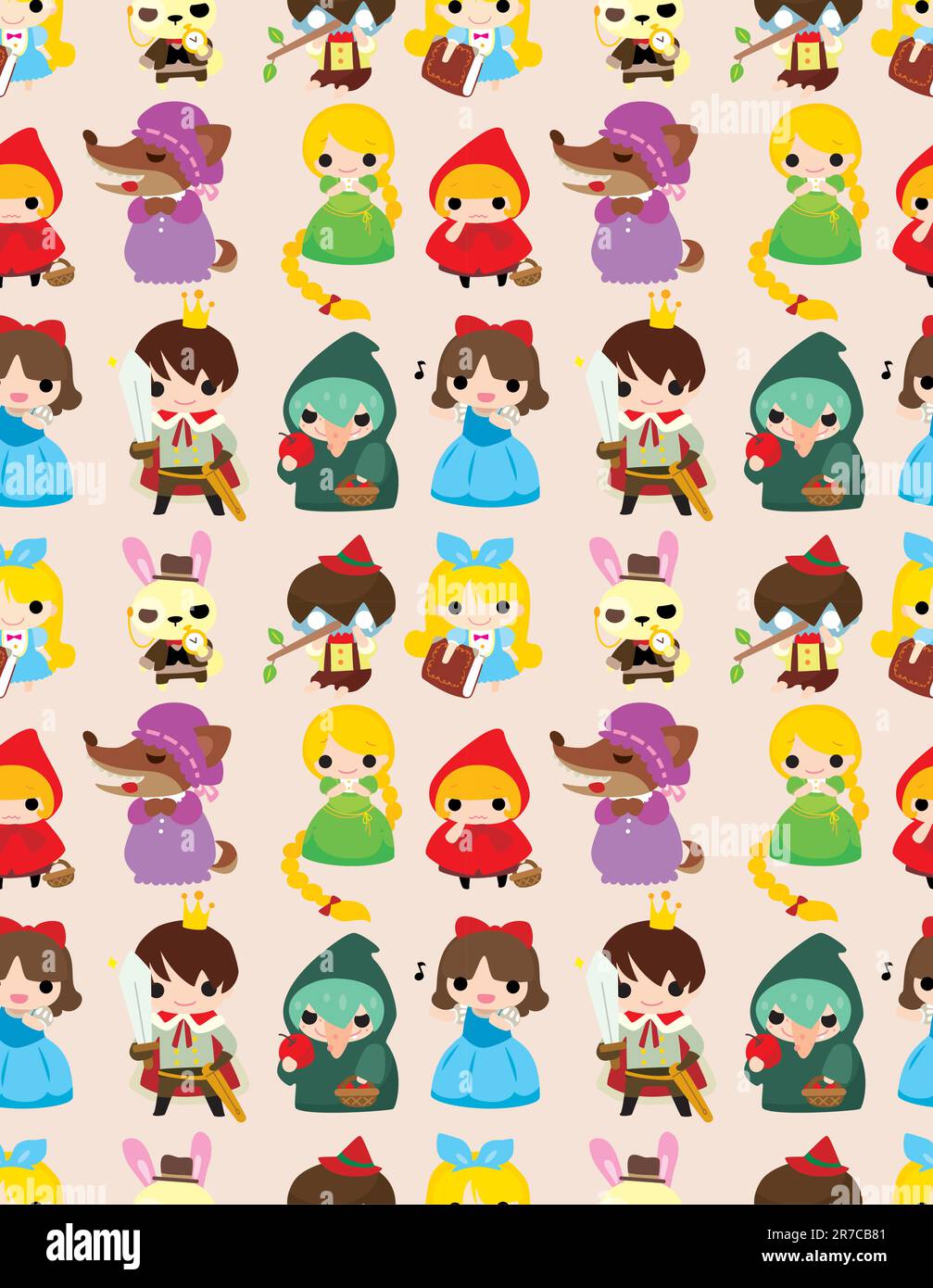 cartoon story people seamless pattern Stock Vector