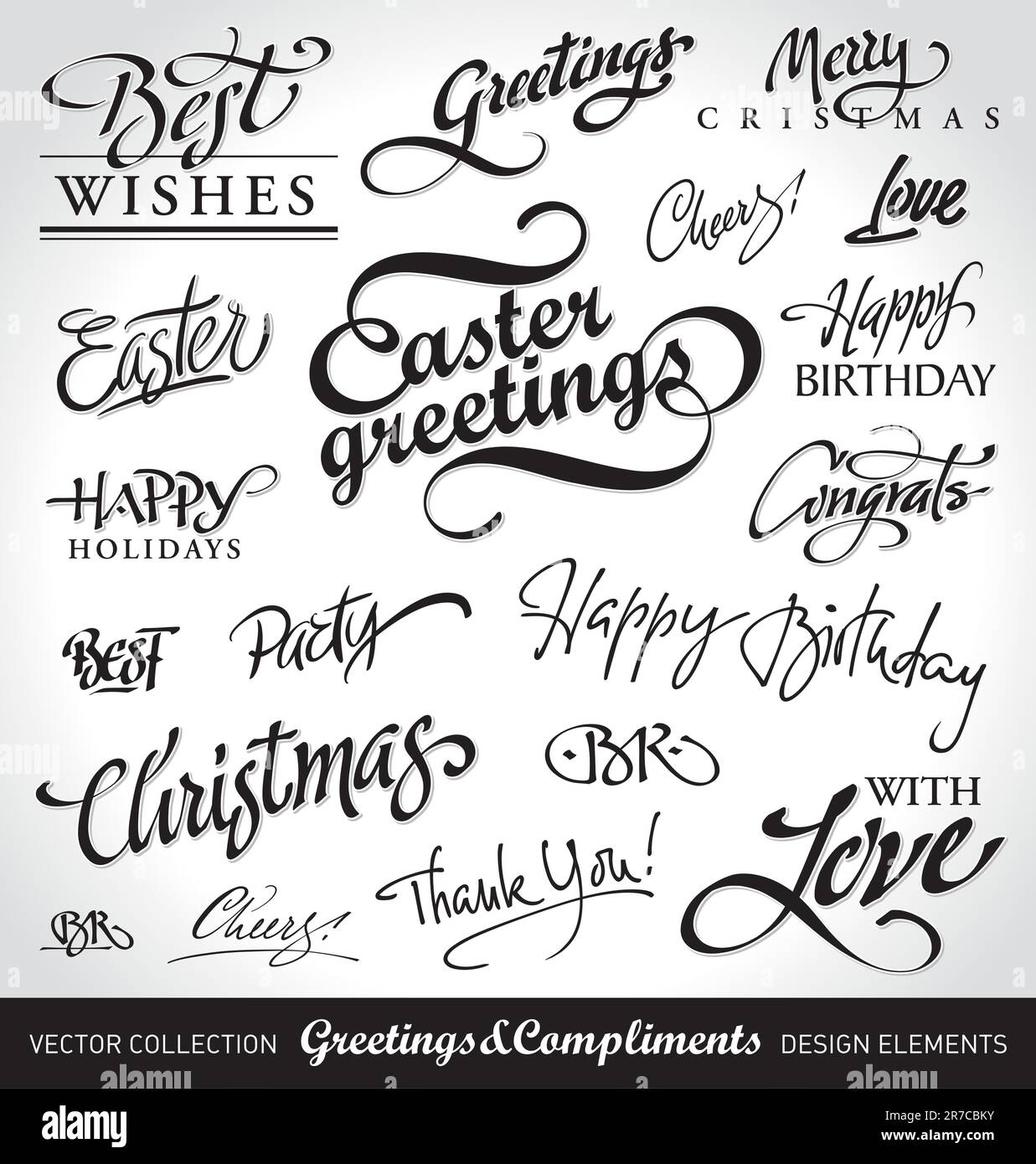 Set of seasonal & holiday greetings & compliments, calligraphy/ hand ...