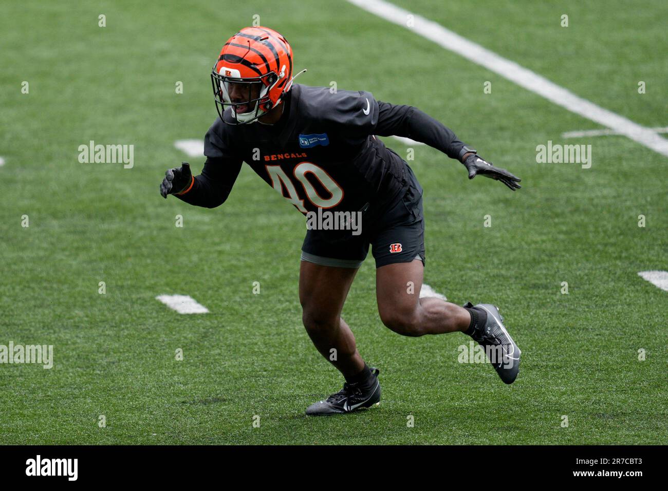 Cincinnati Bengals safety Larry Brooks (40) walks off the field after an  NFL preseason football game against the Atlanta Falcons, Friday, Aug. 18,  2023, in Atlanta. The Cincinnati Bengals and the Atlanta