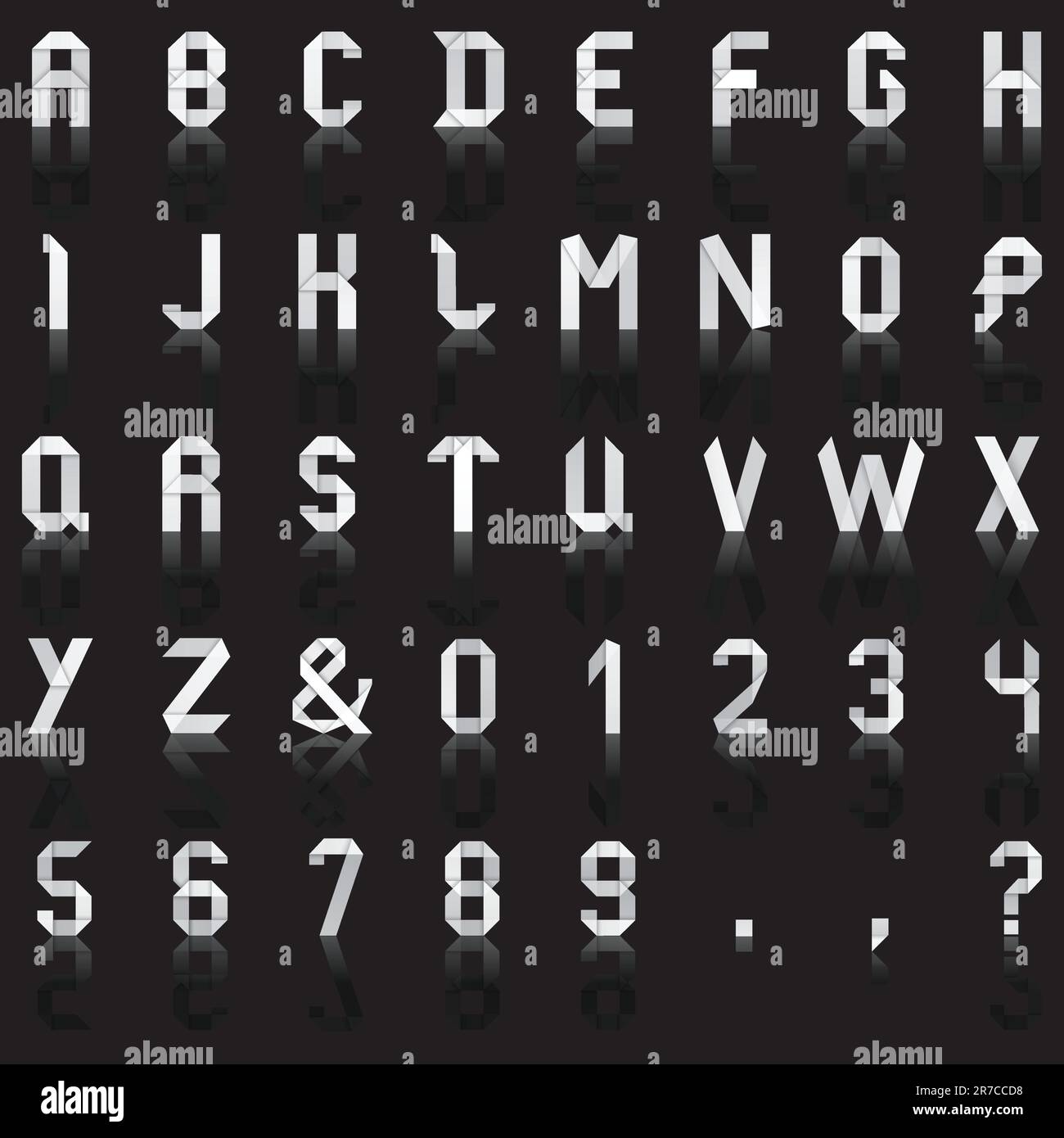 All Alphabets & 1 to 0 all letters in Black Background, all Letters & Numbers Reflected on the