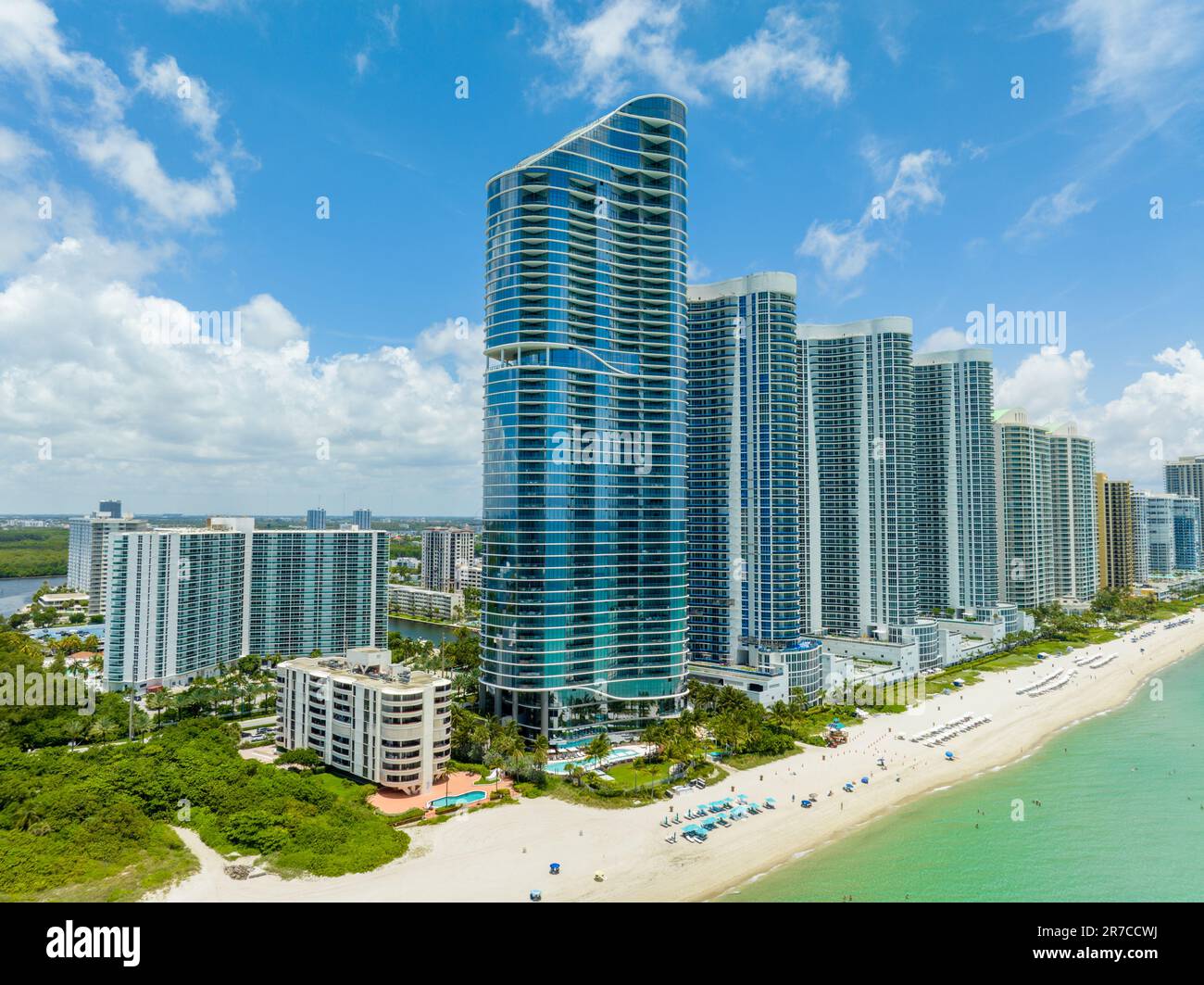 Sunny Isles Beach, FL, USA June 14, 2023 Aerial photo The Ritz