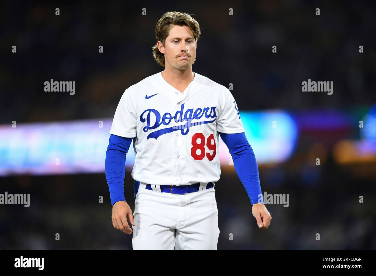 LOS ANGELES, CA - JUNE 13: Los Angeles Dodgers outfielder Jonny DeLuca (89)  looks on during the MLB game between the Chicago White Sox and the Los  Angeles Dodgers on June 13