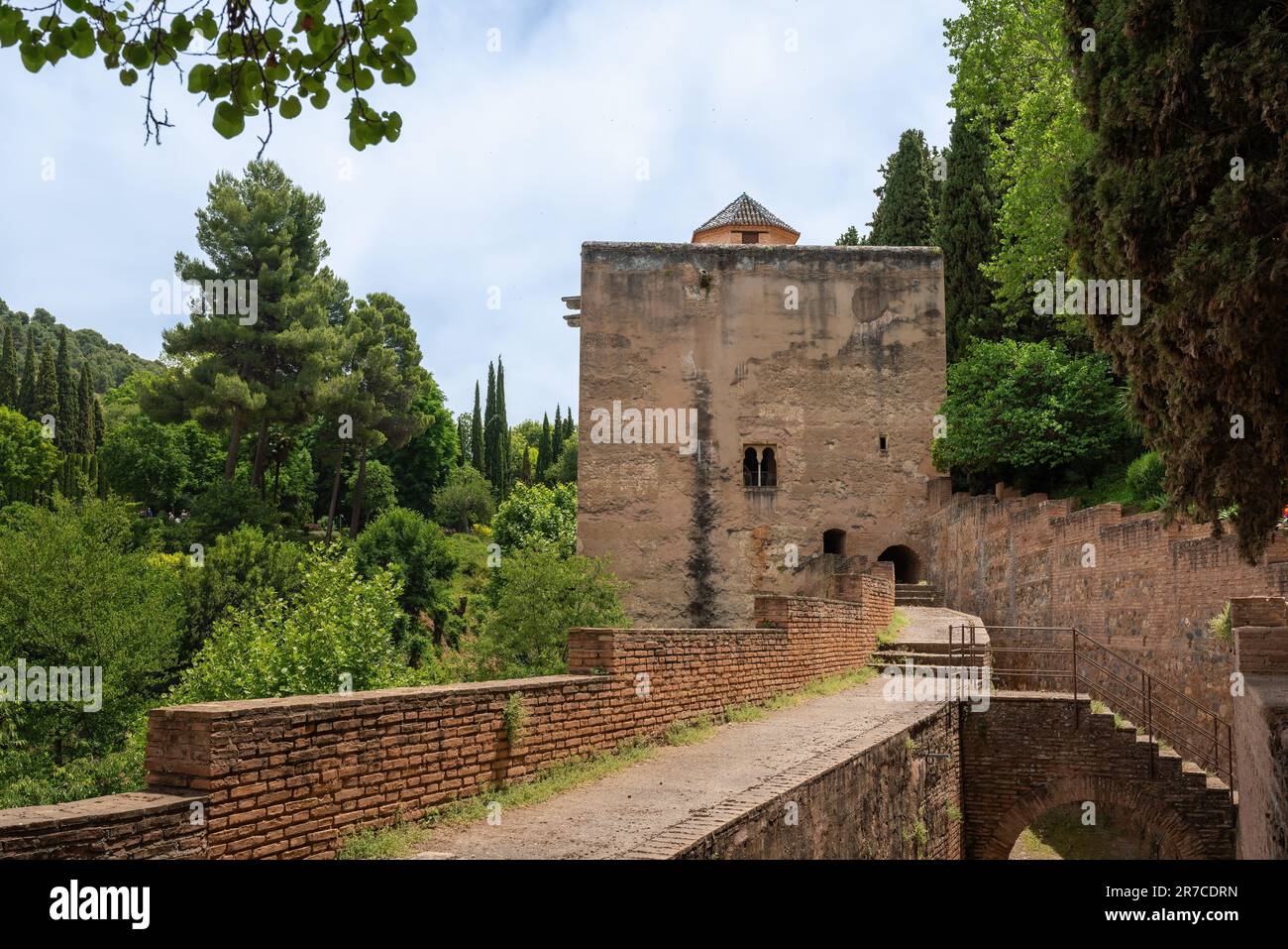 Tower of the Princesses (Torre de las Infantas) at Paseo de las Torres in Alhambra - Granada, Andalusia, Spain Stock Photo