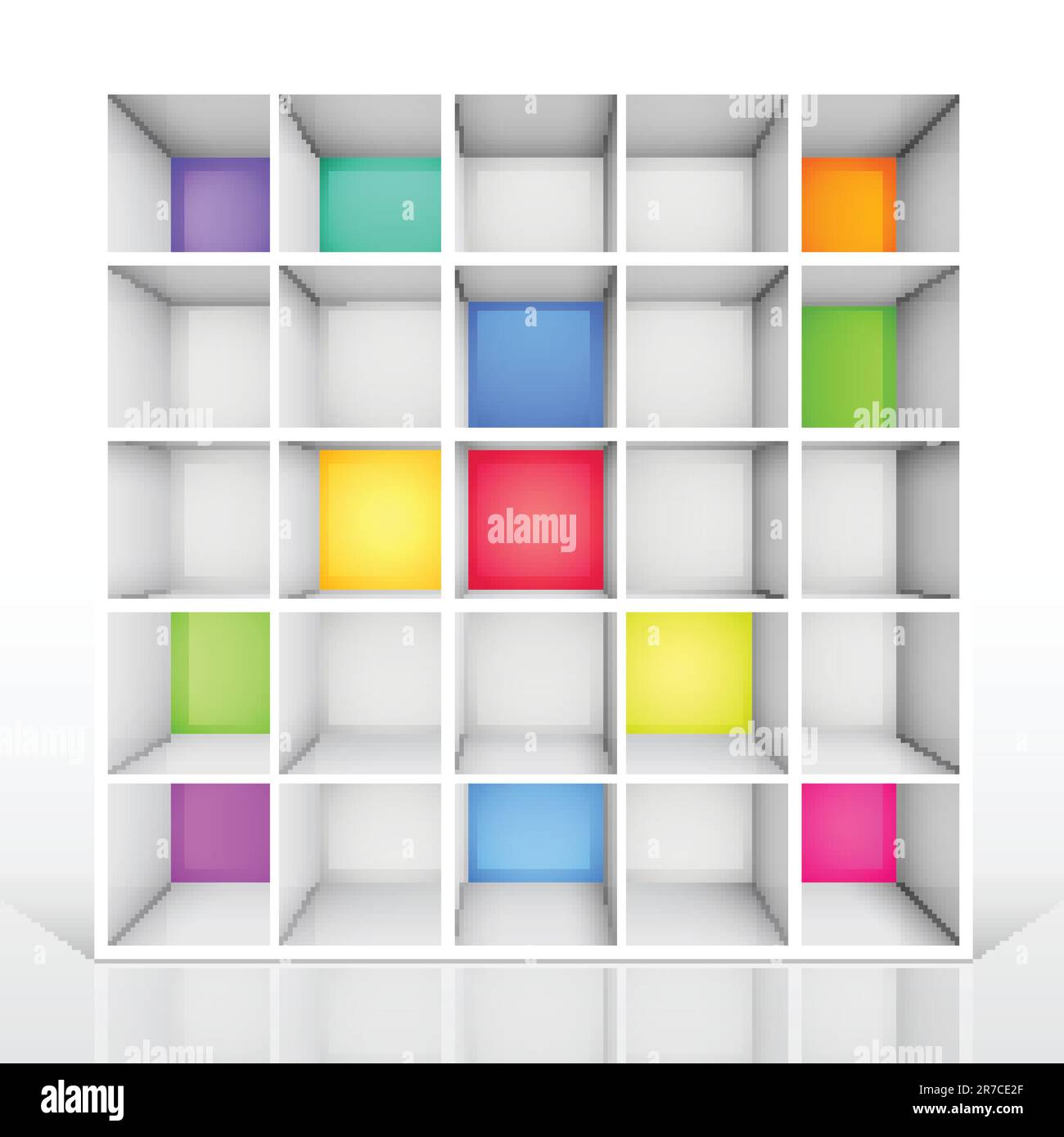 3d isolated Empty colorful bookshelf. Vector illustration Stock Vector