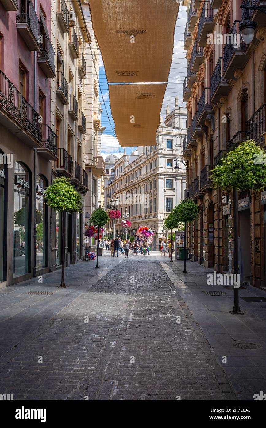 Central Street of Granada - Granada, Andalusia, Spain Stock Photo