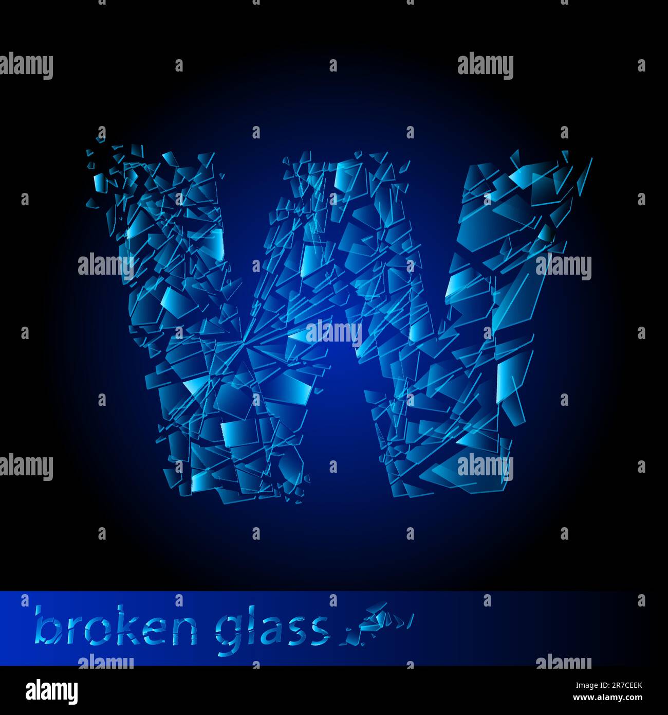 One letter of broken glass - W. Illustration on black background Stock ...