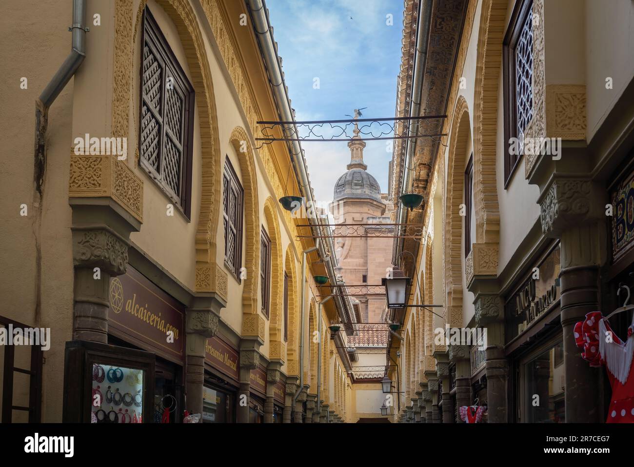 Alcaiceria market street with Granada Cathedral - Granada, Andalusia, Spain Stock Photo