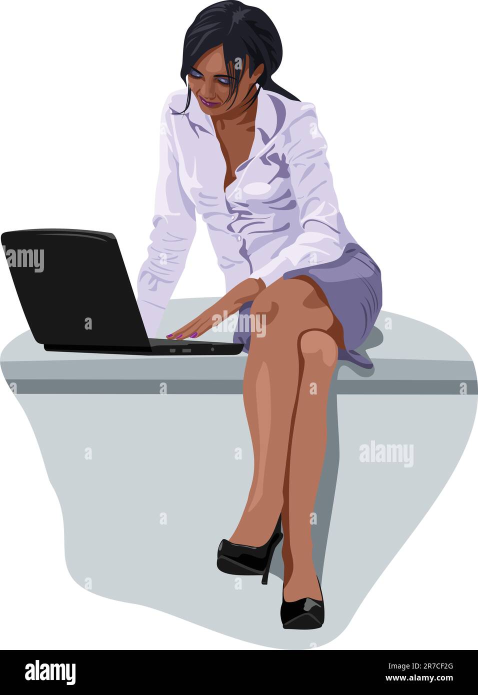 vector color illustration of business women with a laptop Stock Vector ...