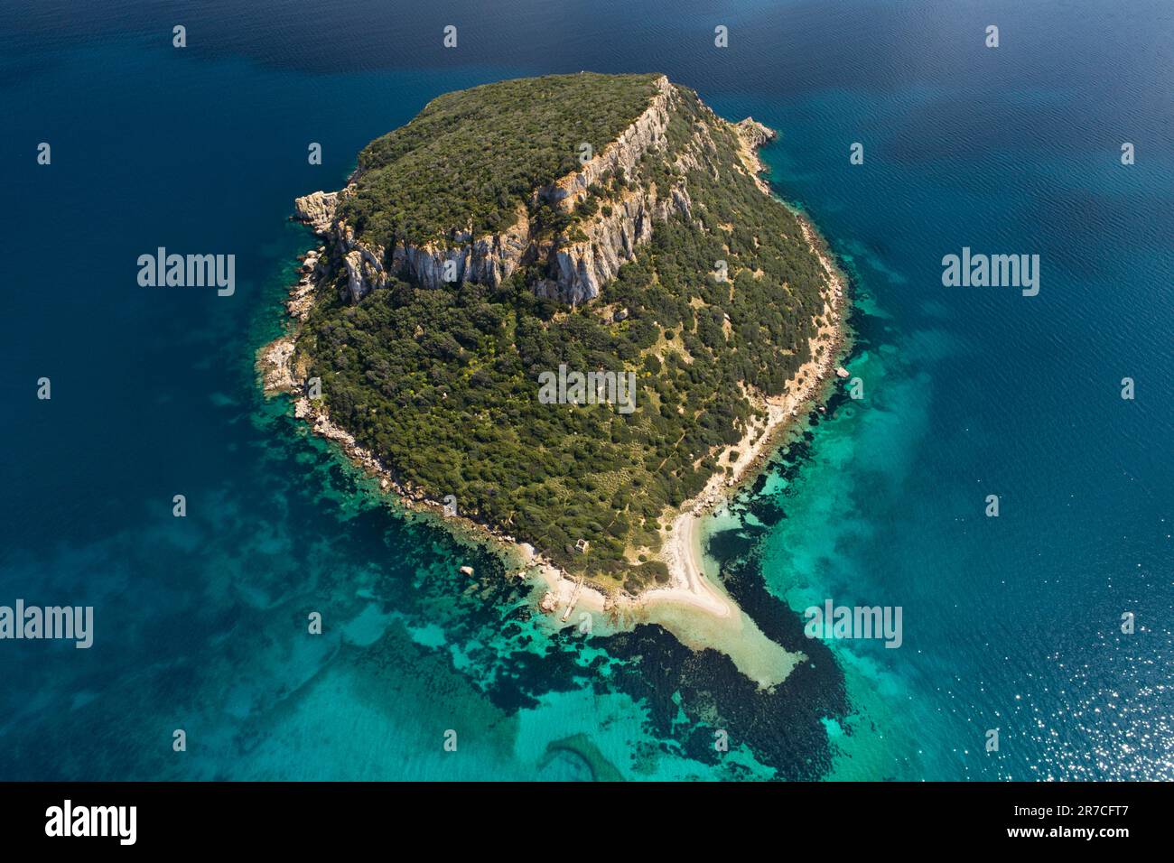 Sardinia Figarolo Island Golfo Aranci Mediterranean Sea, Azure sea, turquoise water, sandy beach Stock Photo